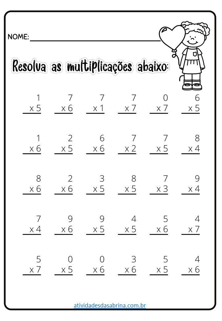Atividades de Multiplicação 3º ano