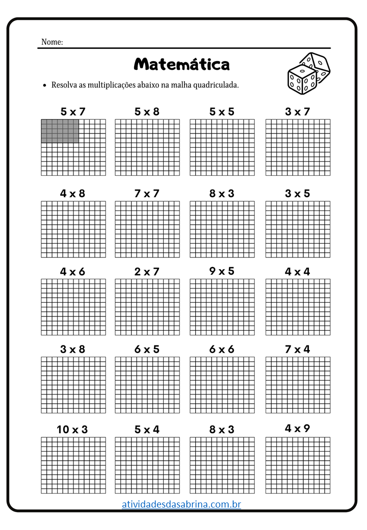 Contas de Multiplicação - 3º ano e 4º ano - Atividade de Matemática