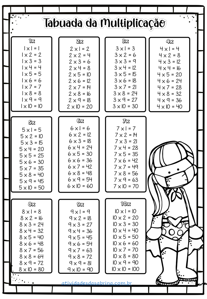 15 Tabuadas de Multiplicação do 1 ao 10 para Imprimir (Completa) - Online  Cursos Gratuitos