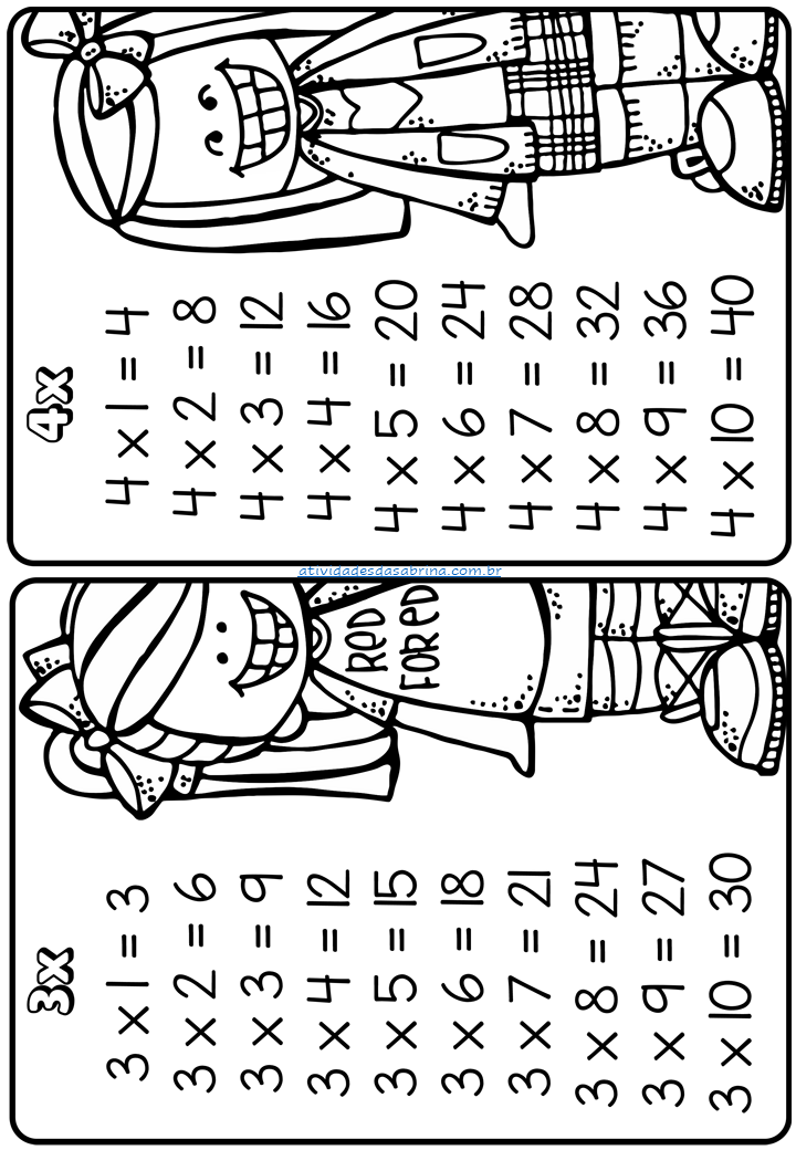 15 Tabuadas de Multiplicação do 1 ao 10 para Imprimir (Completa